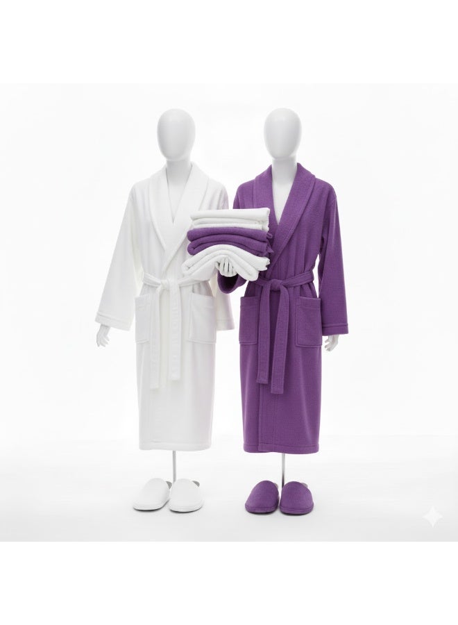 8-Piece Cotton 100 % Bathrobe Set for 8  - Ultra Soft & Absorbent - Elegant Wedding Gift Box - Image 2